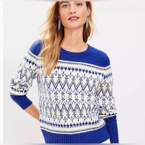 LOFT Fair Isle Sweater Petite Small Blue Nordic Winter Knit Cozy Cottagecore
